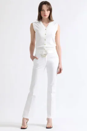 PANTALON FLARE, TIRO MRDIO, CON CINTURON, CRUDO