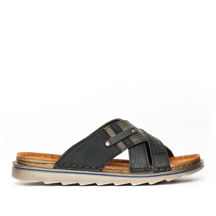 Sandalias In Blu negras con diferentes texturas