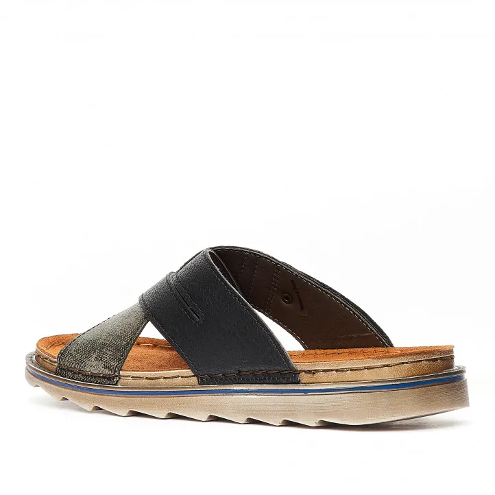Sandalias In Blu negras con diferentes texturas