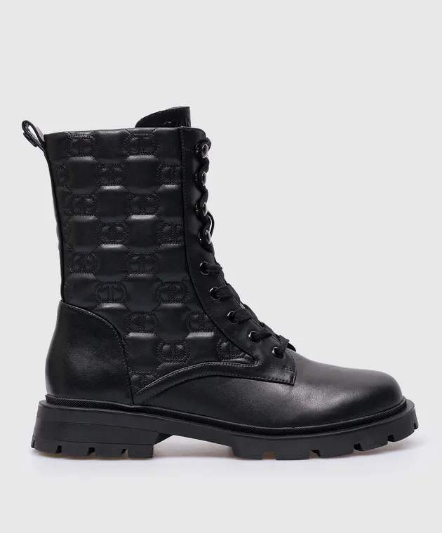 Twinset Black boots with Oval T logo embroidery
