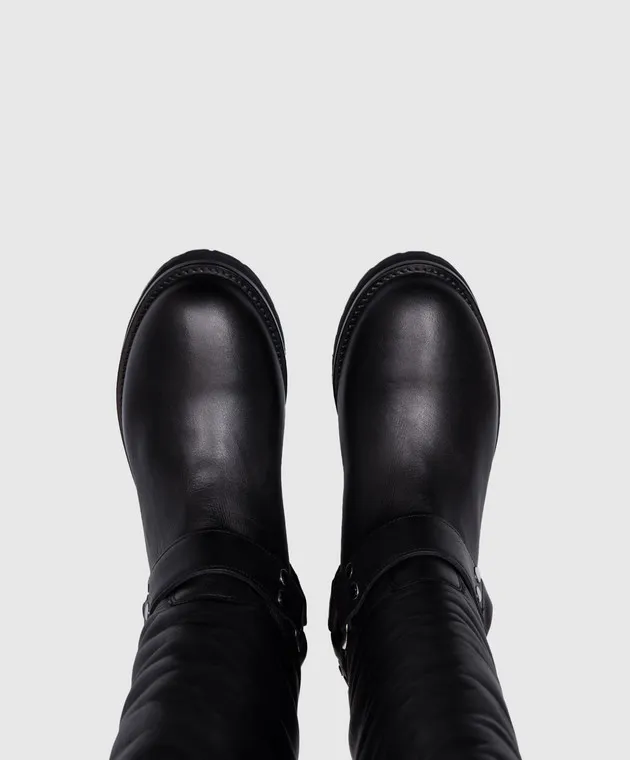 Twinset Darcy Logo Embossed Black Leather Boots